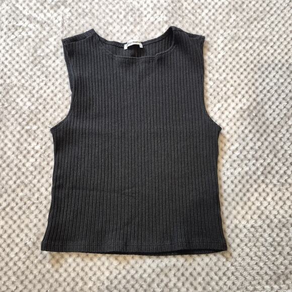REFORMATION Rib Knit Tank Small Black Sleeveless Shirt SemiCrop Minimalist Chic - Picture 1 of 8